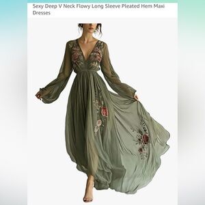 Sage Green Floral Embroidered Dress